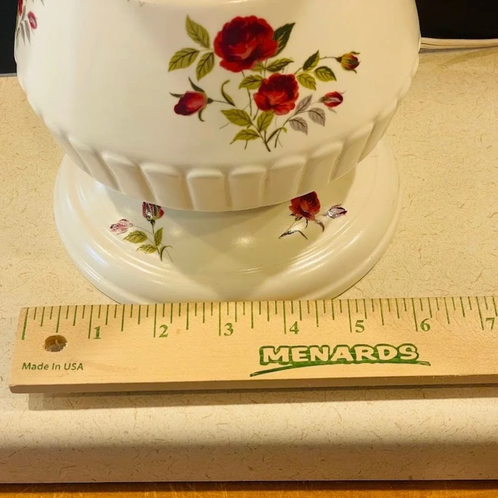 Vintage Hurricane Lamp White Red Floral Milk Glass Shade Electric 18 Inch Rose